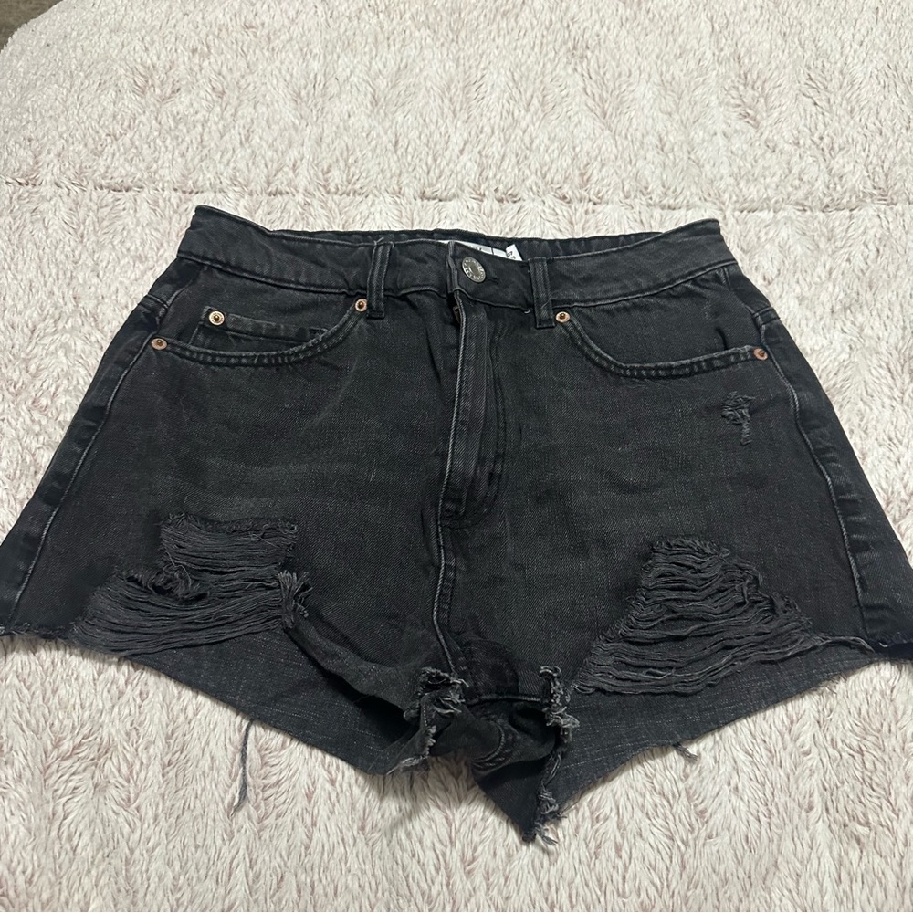 garage black denim shorts